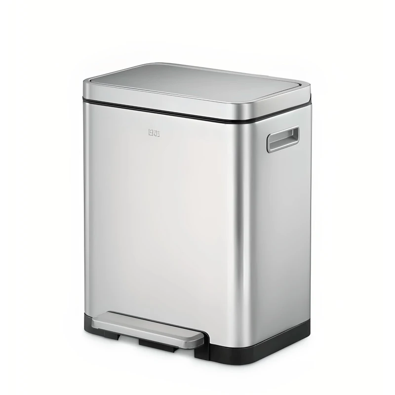 EKO X Cube Kitchen Bin 20L - Fingerprint-resistant Pedal Bin, Soft Close Waste Disposal Dustbin with Removable Inner Bucket, Deodoriser & Silicone Seal - Brushed Stainless Steel