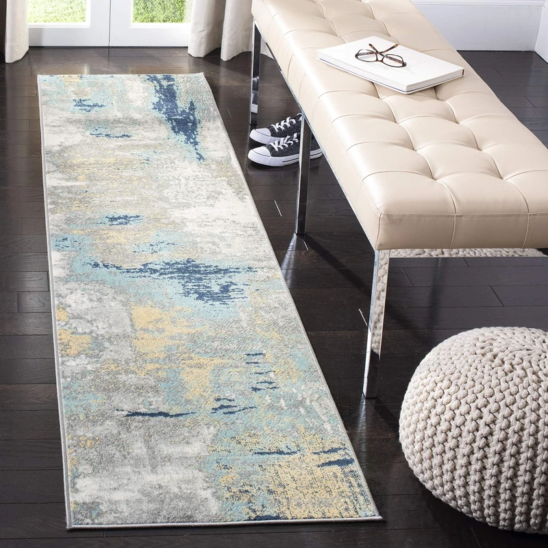 SAFAVIEH Abstract Rug for Living Room, Dining Room, Bedroom - Jasper Collection, Short Pile, in Grey and Gold, 61 X 244 cm