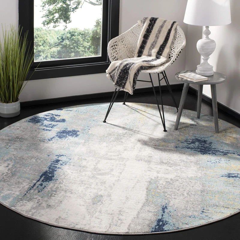 Safavieh Abstract Indoor Woven Round Area Rug, Jasper Collection, JSP101, in Grey / Gold, 201 X 201 cm for Living Room, Bedroom or Any Indoor Space