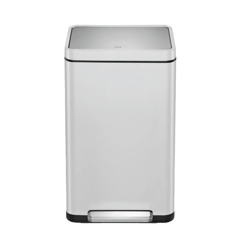 EKO X Cube Kitchen Bin 30L Stainless Steel, Fingerprint-resistant Pedal Bin, Soft Close Waste Disposal Dustbin with Removable Inner Bucket, Deodoriser & Silicone Seal, Brushed Stainless Steel