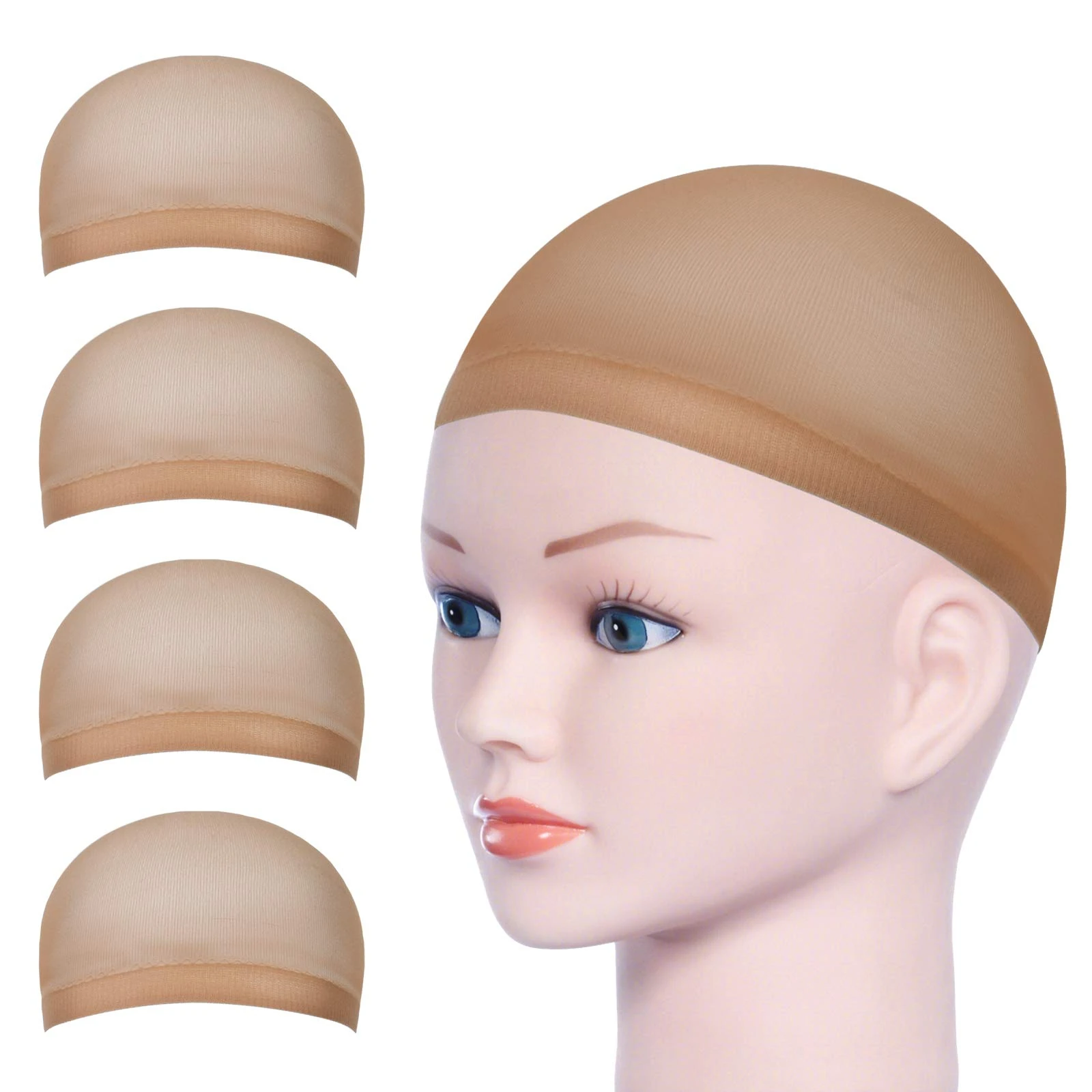 URAQT Wig Caps, 4 Pcs Stretchy Nylon Stocking Wig Cap Ultra Thin, Unisex Nude Wig Cap to Hold Wig in Place for Women Men, Breathable Wig Net Cap for Long Short Hair