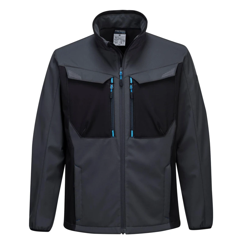 Portwest T750 Men's WX3 Softshell Jacket - Water Resistant and Windproof Lightweight Breathable Workwear Jacket with Reflective Trim Metal Grey, Small
