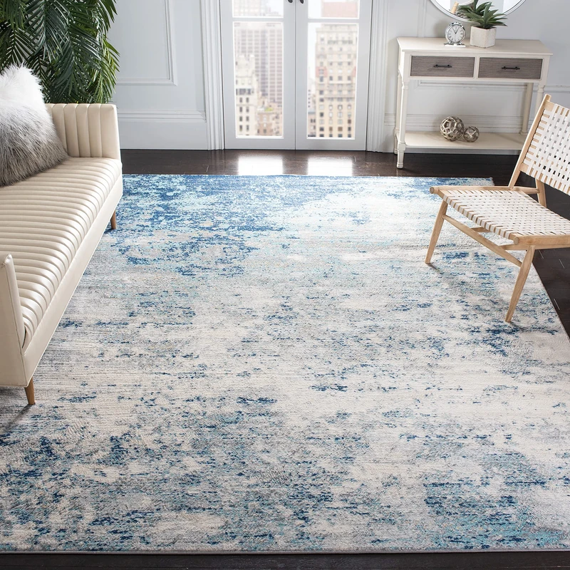 SAFAVIEH Abstract Rug for Living Room, Dining Room, Bedroom - Jasper Collection, Short Pile, in Grey and Blue, 201 X 201 cm
