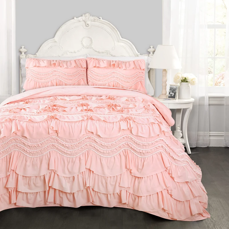 Lush Decor Kemmy 3 Piece Quilt Set, Full/Queen, Peach/Blush, Polyester
