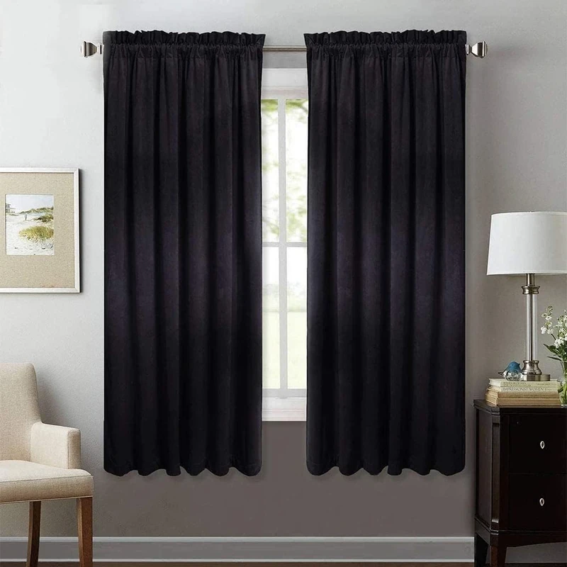 StangH Super Soft Velvet Thick Blackout Curtains Heat and Cold Insulating Energy Saving Rod Pocket Black 52" W x 63" L 2 Pack