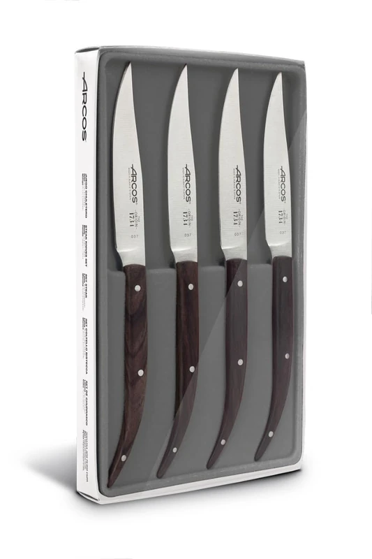 Arcos Series Table Knives - Table Knife Set 4 Pieces (Steak Knives) - Blade Nitrum Stainless Steel 4" - Handle Rosewood - Brown Color