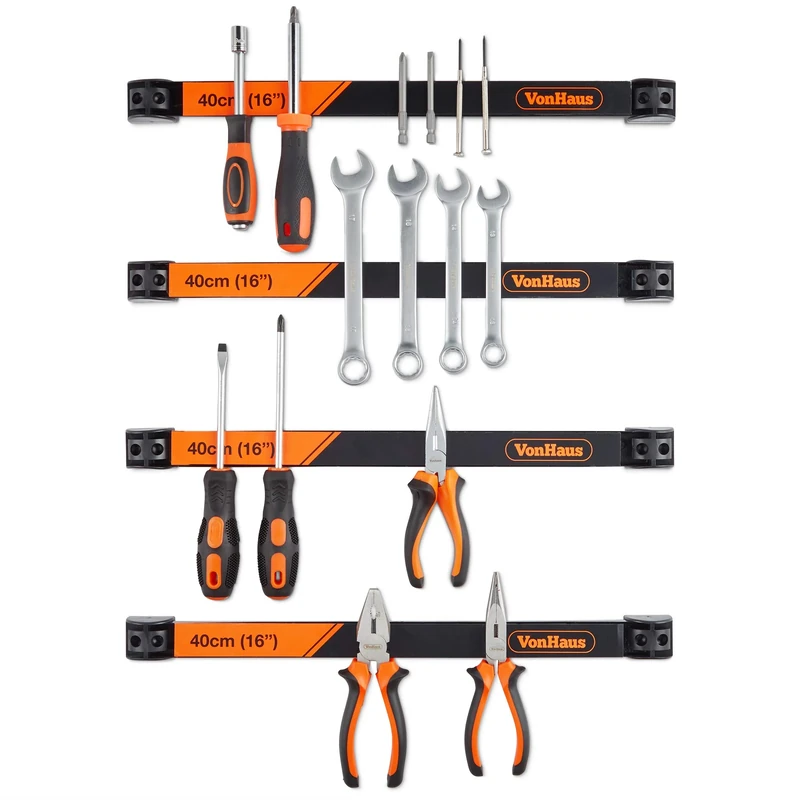 VonHaus Magnetic Tool Holders - 4 X 40cm / 16” - Includes Removable Dividers - Space-Saving & Strong Wall Mounted DIY Storage