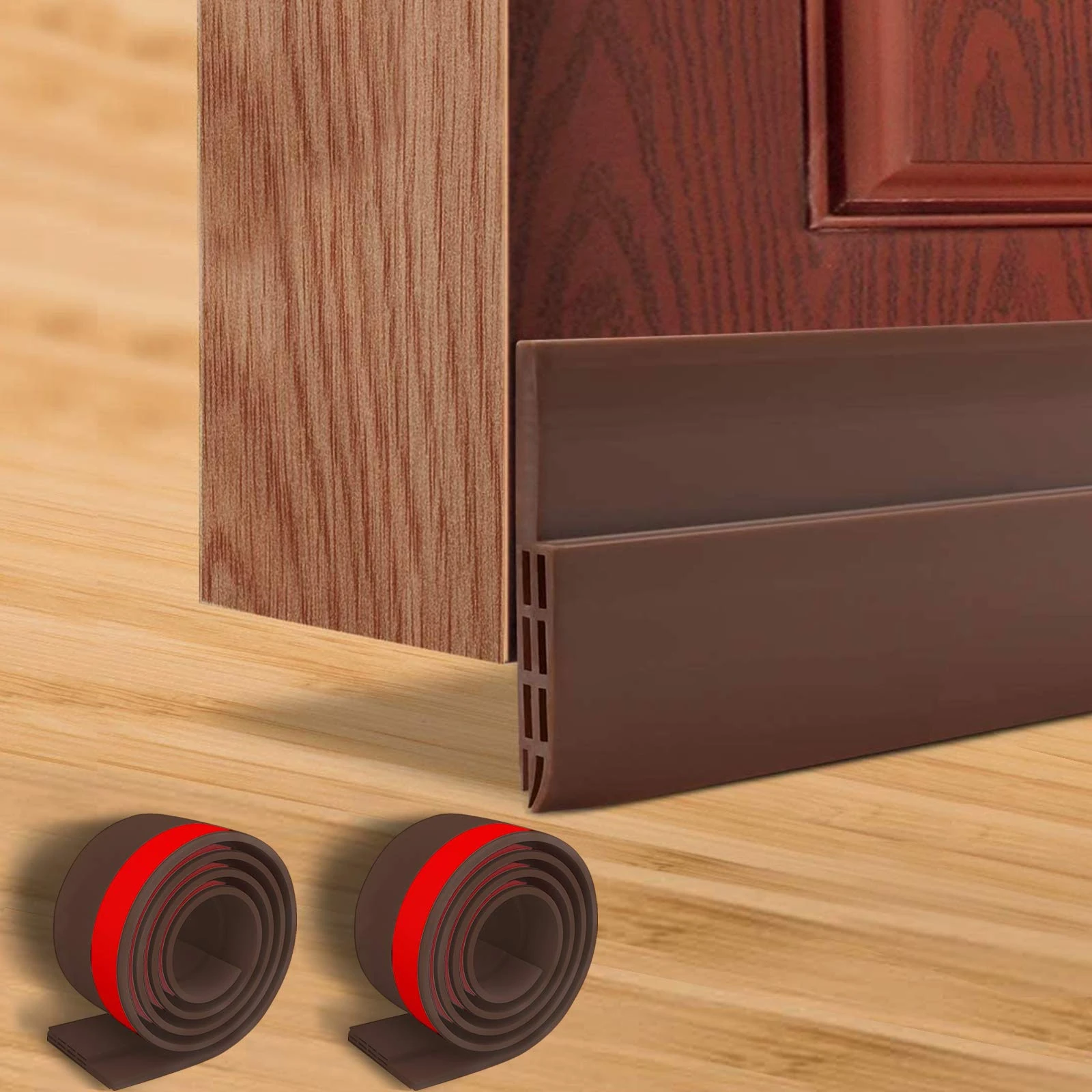 Hulameda 2 Pack Door Draft Excluder Strip, Self Adhesive Draft Excluder Tape for Noise Proof and Energy Saving,2" W x 39" L (Brown)