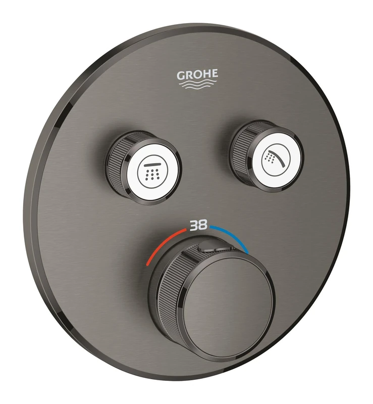 GROHE Grohtherm SmartControl Thermostat for Shower or Bath (Final Installation for Rapido SmartBox, 2 Valves, Push for ON-Off, Turn for Water Adjustment, Round Shape), Brushed Anthracite, 29119AL0 - Image 1