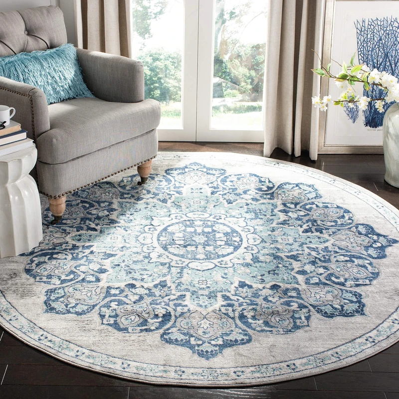 Safavieh Traditional Indoor Woven Round Area Rug, Brentwood Collection, BNT849, in Navy / Grey, 201 X 201 cm for Living Room, Bedroom or Any Indoor Space