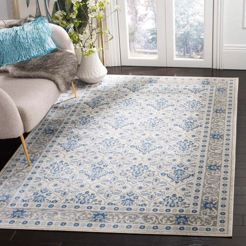 Safavieh Traditional Indoor Woven Rectangle Area Rug, Brentwood Collection, BNT870, in Light Grey / Blue, 183 X 274 cm for Living Room, Bedroom or Any Indoor Space