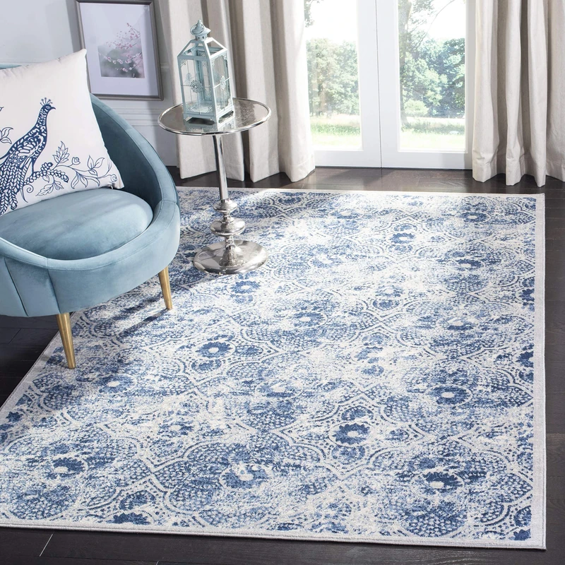 Safavieh Traditional Rug for Living Room, Dining Room, Bedroom - Brentwood Collection, Short Pile, in Cream and Blue, 160 X 229 cm