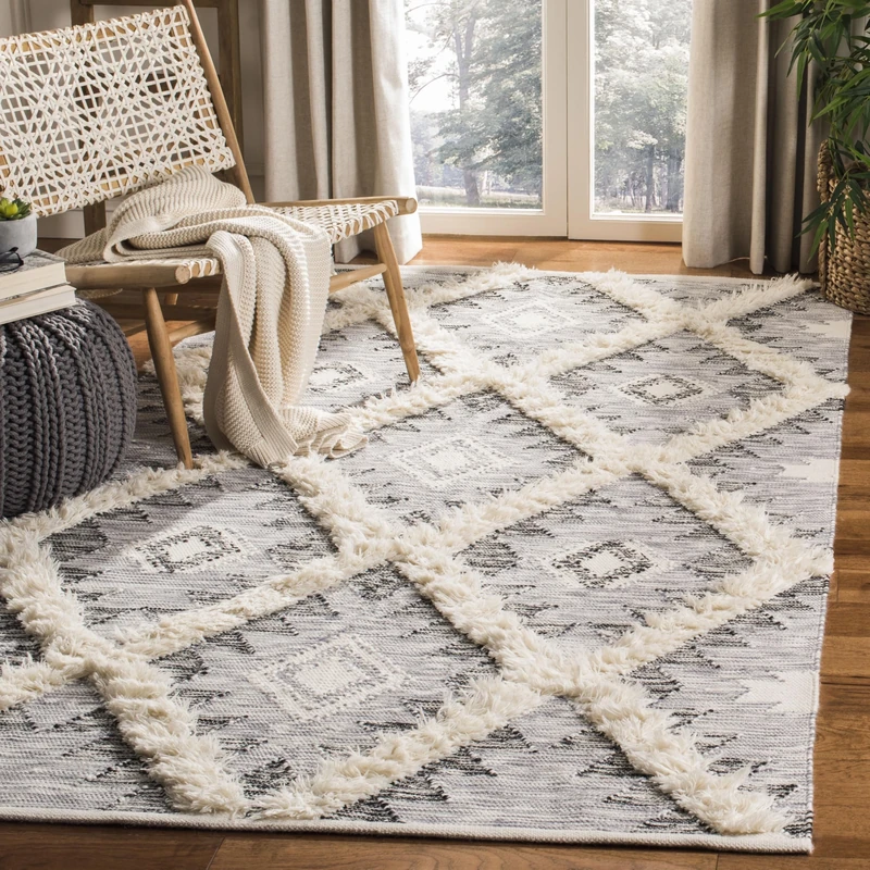 Safavieh Moroccan Inspired Indoor Hand Knotted Rectangle Area Rug, Kenya Collection, KNY455, in Charcoal / Ivory, 183 X 274 cm for Living Room, Bedroom or Any Indoor Space