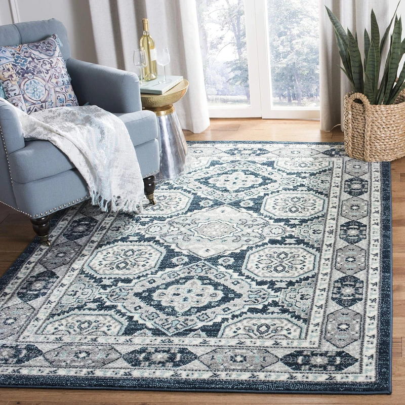 Safavieh Modern Chic Indoor Woven Runner Area Rug, Madison Collection, MAD501, in Navy Blue / Grey, 61 X 244 cm for Living Room, Bedroom or Any Indoor Space