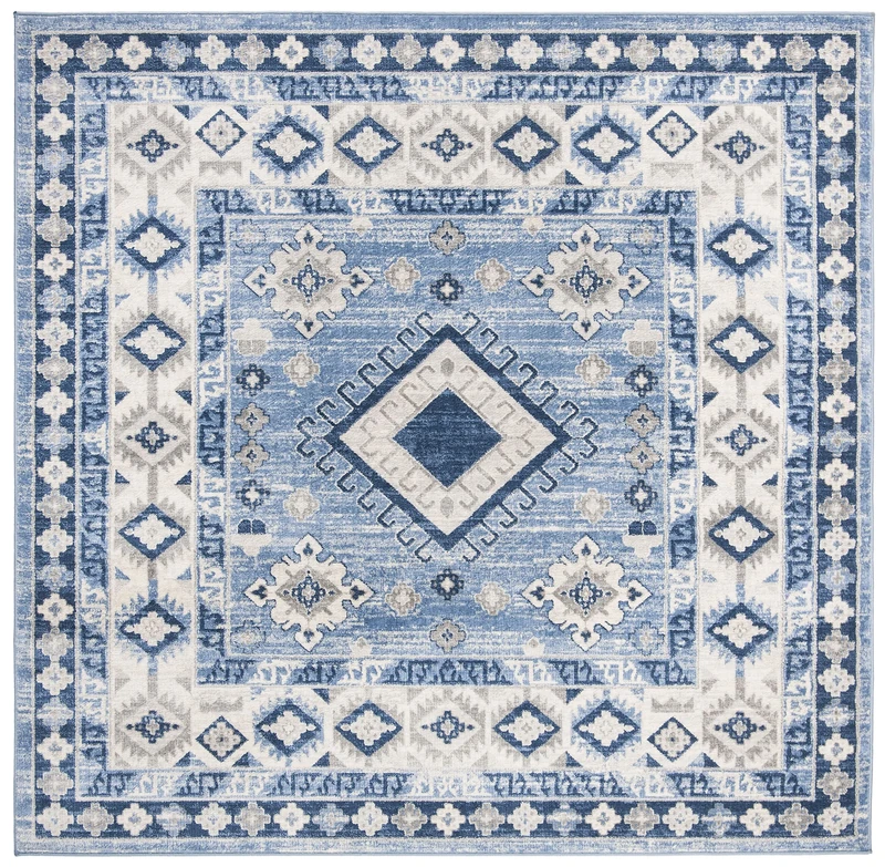 Safavieh Tribal Inspired Indoor Woven Square Area Rug, Kazak Collection, KZK119, in Blue / Creme, 201 X 201 cm for Living Room, Bedroom or Any Indoor Space - Image 1