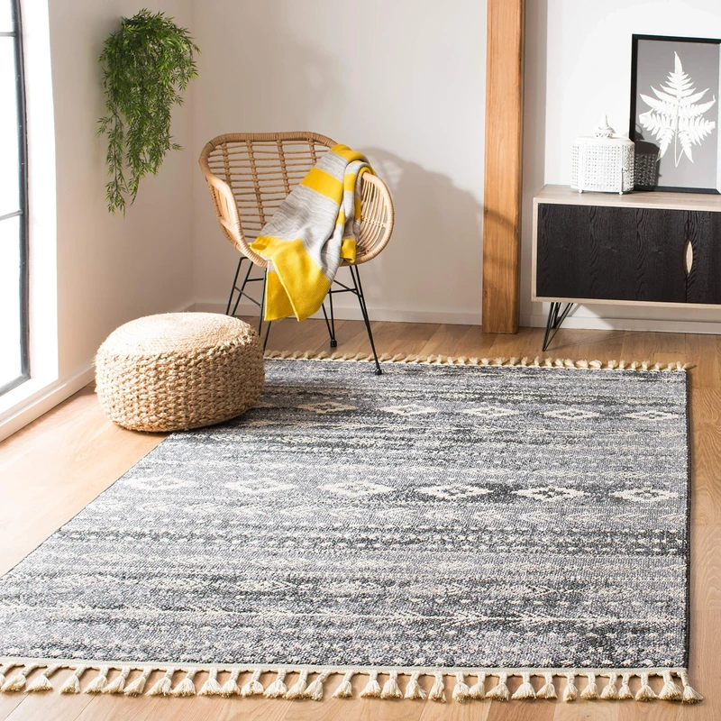 Safavieh Moroccan Indoor Woven Rectangle Area Rug, Marrakesh Collection, MRK751, in Navy / Grey, 160 X 229 cm for Living Room, Bedroom or Any Indoor Space