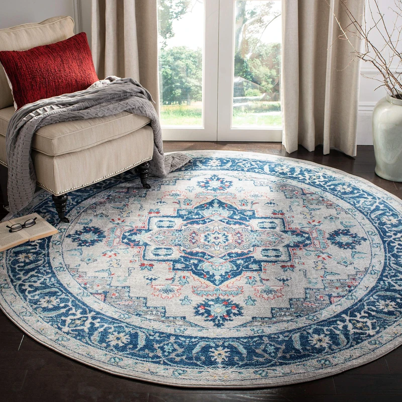 Safavieh Traditional Indoor Woven Round Area Rug, Brentwood Collection, BNT811, in Light Grey / Blue, 201 X 201 cm for Living Room, Bedroom or Any Indoor Space
