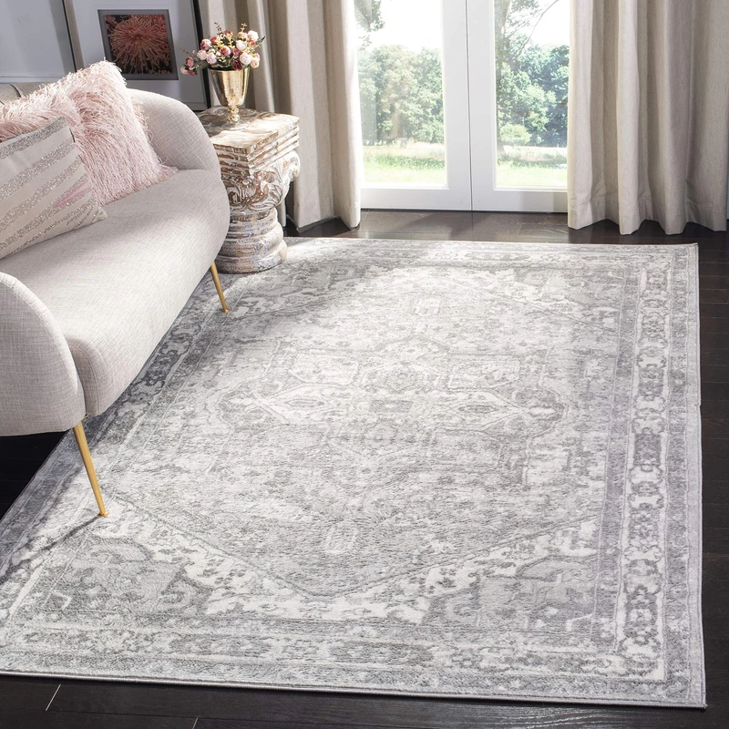 Safavieh Traditional Indoor Woven Rectangle Area Rug, Brentwood Collection, BNT852, in Cream / Grey, 122 X 183 cm for Living Room, Bedroom or Any Indoor Space