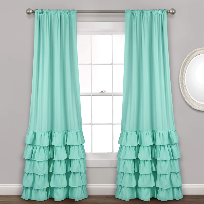 Lush Decor Allison Ruffle Window Curtain Panel Pair, 84" x 40", Aqua