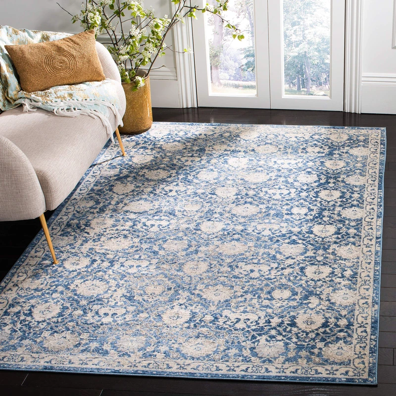 SAFAVIEH Traditional Rug for Living Room, Dining Room, Bedroom - Brentwood Collection, Short Pile, in Navy and CREME, 91 X 152 cm
