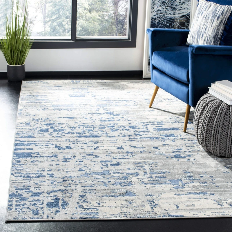 Safavieh Abstract Indoor Woven Rectangle Area Rug, Jasper Collection, JSP107, in Ivory / Blue, 122 X 183 cm for Living Room, Bedroom or Any Indoor Space