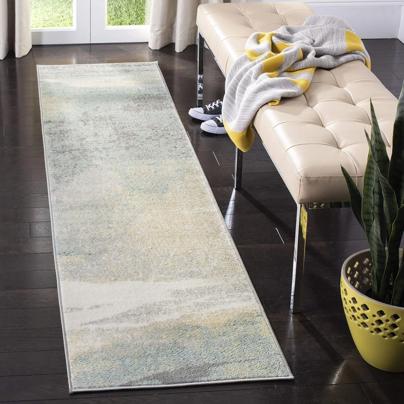 SAFAVIEH Abstract Rug for Living Room, Dining Room, Bedroom - Jasper Collection, Short Pile, in Grey and Gold, 61 X 244 cm