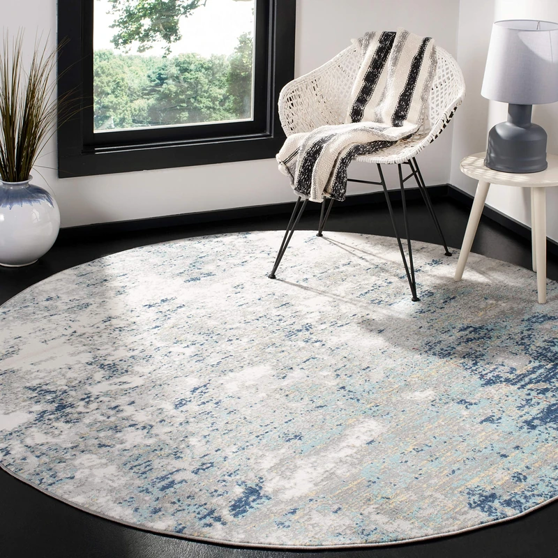 Safavieh Abstract Indoor Woven Round Area Rug, Jasper Collection, JSP107, in Grey / Blue, 201 X 201 cm for Living Room, Bedroom or Any Indoor Space