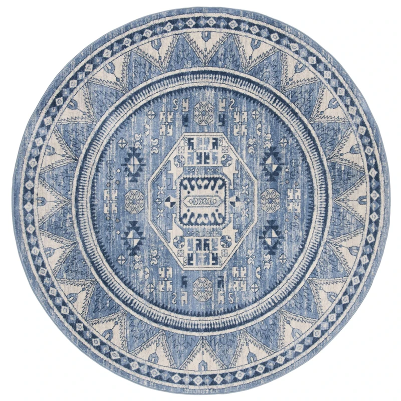 SAFAVIEH Tribal Inspired Rug for Living Room, Dining Room, Bedroom - Kazak Collection, Short Pile, in Blue and Grey, 201 X 201 cm