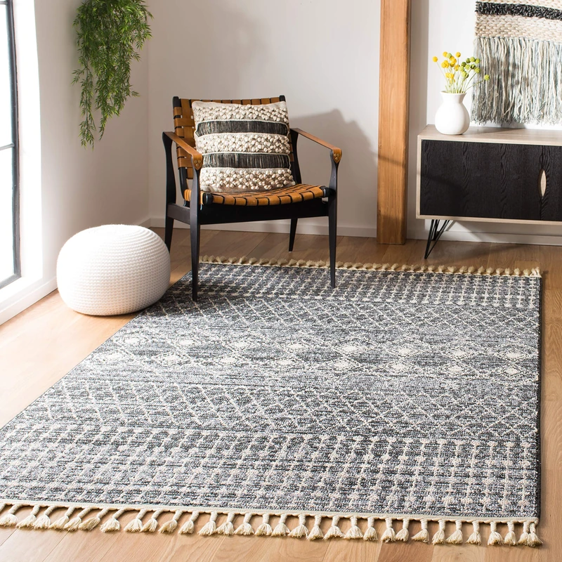 Safavieh Moroccan Indoor Woven Rectangle Area Rug, Marrakesh Collection, MRK752, in Navy/Ivory, 122 X 183 cm for Living Room, Bedroom or Any Indoor Space - Image 1