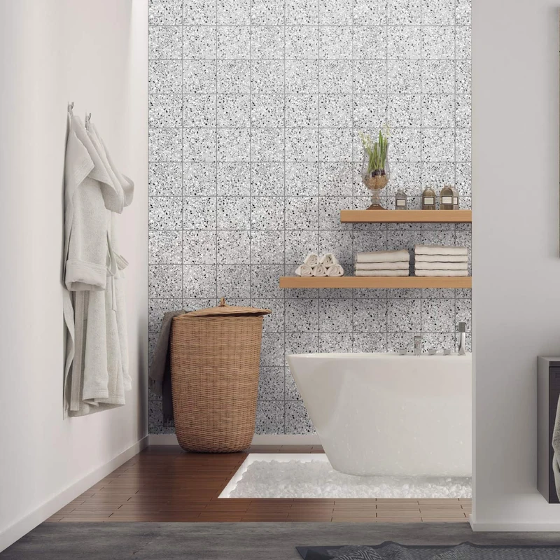 Ambiance Sticker Self-Adhesive Decorative Wall Decal Cement Tile for Bathroom and Kitchen Terrazzo - Pack of 9 Stickers of 20 x 20 cm - Image 1