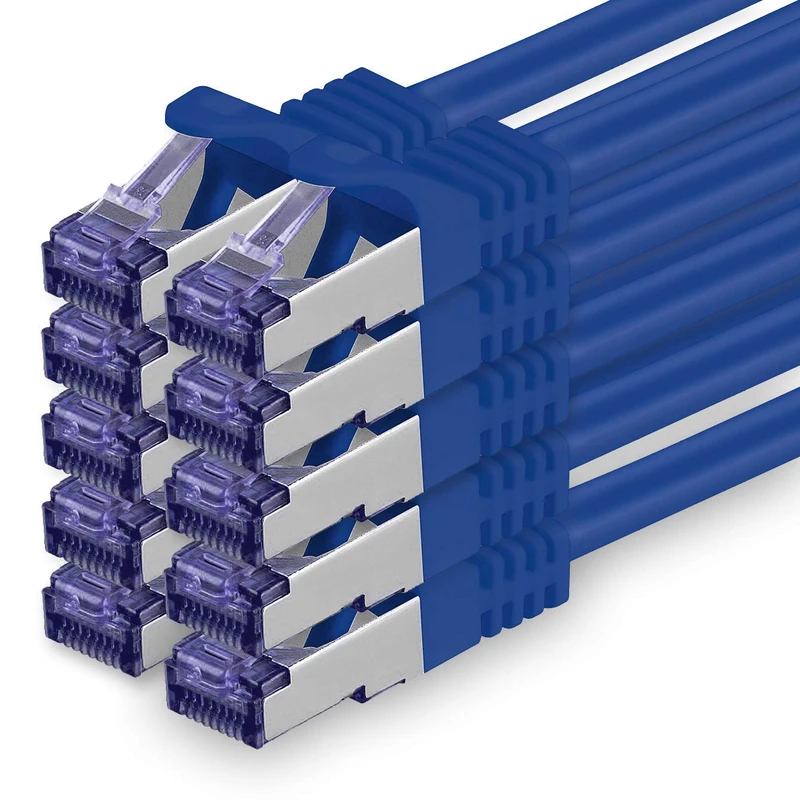 1aTTack.de Cat.7 network cable 5m - blue - 10 pieces - Cat7 patch cable (SFTP/PIMF/LSZH) raw cable 10 Gb/s with Rj 45 connector Cat.6a - 10 x 5 meters blue