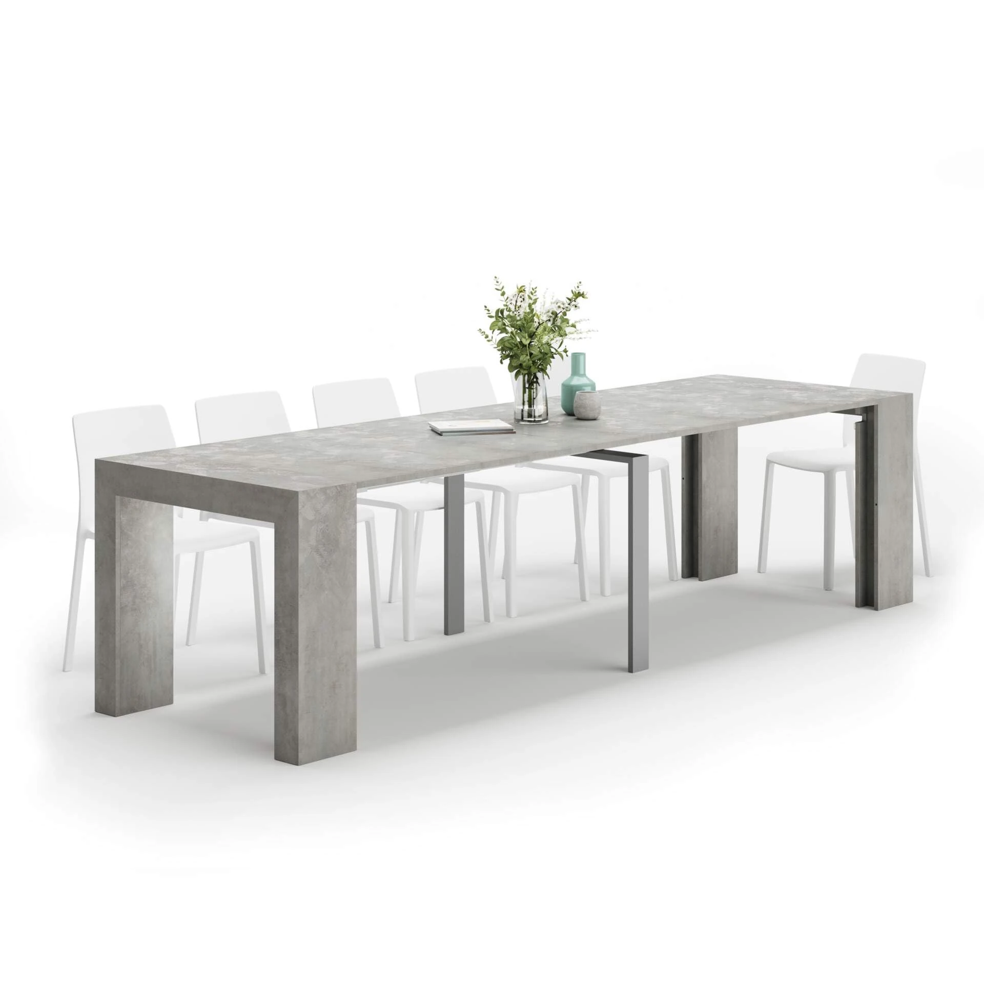 Mobili Fiver, Angelica Extendable Console Table, 45(305) x90 cm, Concrete Effect, Grey, Made In Italy