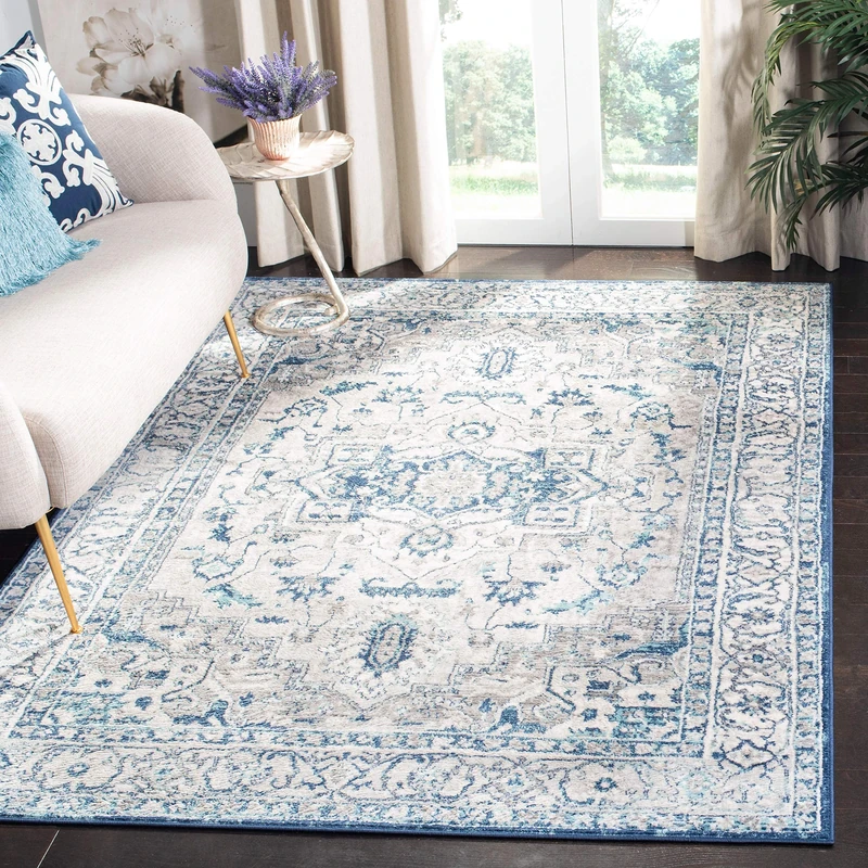 SAFAVIEH Traditional Rug for Living Room, Dining Room, Bedroom - Brentwood Collection, Short Pile, in Light Grey and Blue, 122 X 183 cm