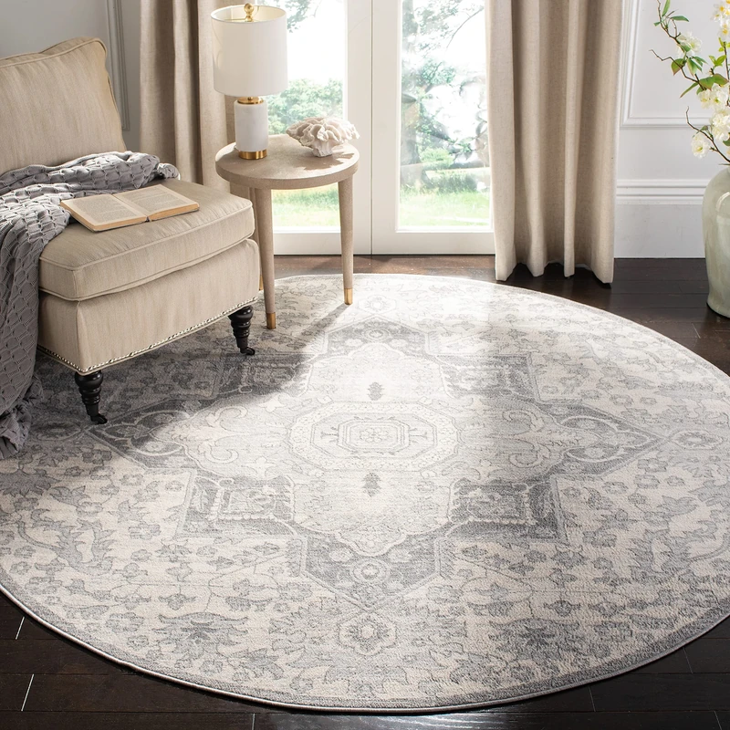 SAFAVIEH Traditional Rug for Living Room, Dining Room, Bedroom - Brentwood Collection, Short Pile, in Grey and Cream, 201 X 201 cm