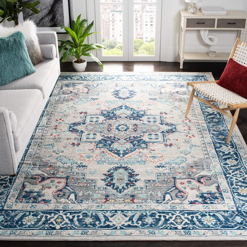Safavieh Traditional Indoor Woven Square Area Rug, Brentwood Collection, BNT811, in Light Grey / Blue, 201 X 201 cm for Living Room, Bedroom or Any Indoor Space
