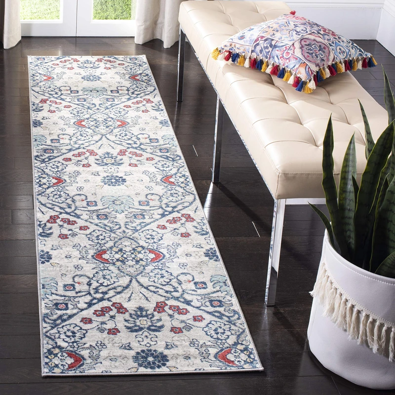 SAFAVIEH Traditional Rug for Living Room, Dining Room, Bedroom - Brentwood Collection, Short Pile, in Navy and Grey, 61 X 244 cm