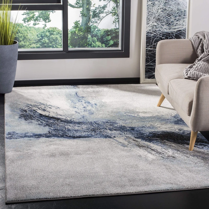 Safavieh Contemporary Rug for Living Room, Dining Room, Bedroom - Galaxy Collection, Short Pile, in Blue and Grey, 122 X 183 cm