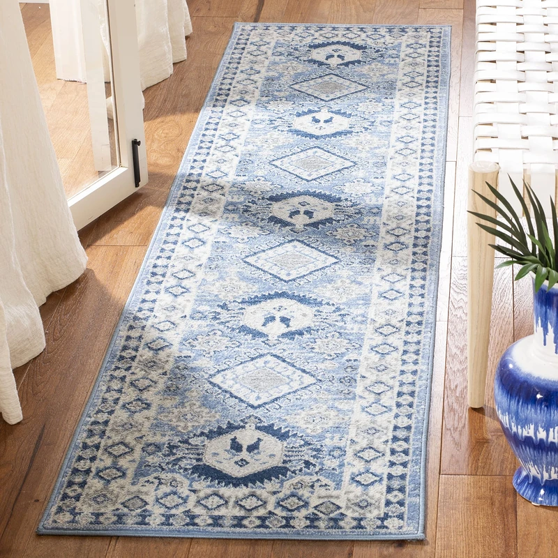 Safavieh Tribal Inspired Indoor Woven Runner Area Rug, Kazak Collection, KZK119, in Blue / Creme, 61 X 244 cm for Living Room, Bedroom or Any Indoor Space - Image 1