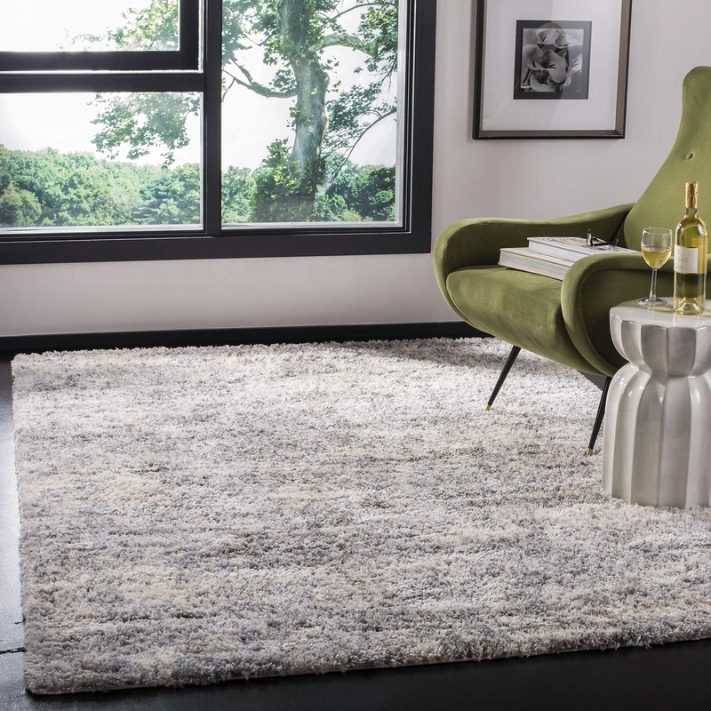 Safavieh Moroccan Shaggy Rug for Living Room, Dining Room, Bedroom - Berber Shag Collection, Short Pile, in Grey and Cream, 160 X 229 cm