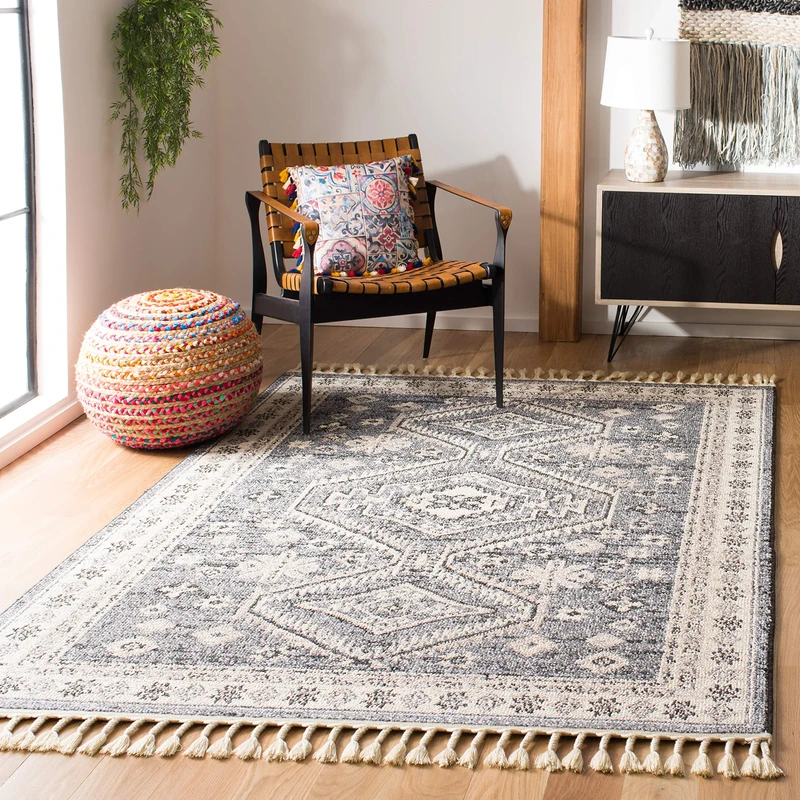 Safavieh Moroccan Indoor Woven Rectangle Area Rug, Marrakesh Collection, MRK753, in Navy / Ivory, 122 X 183 cm for Living Room, Bedroom or Any Indoor Space