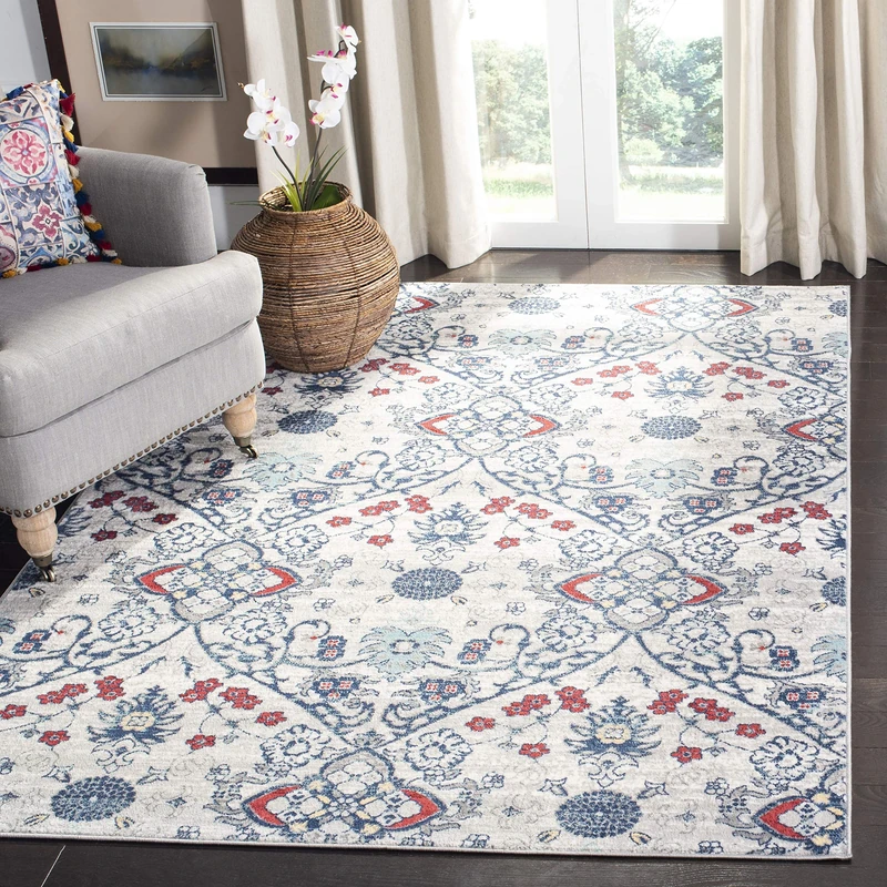 SAFAVIEH Transitional Rug for Living Room, Dining Room, Bedroom - Brentwood Collection, Short Pile, in Navy and Grey, 122 X 183 cm