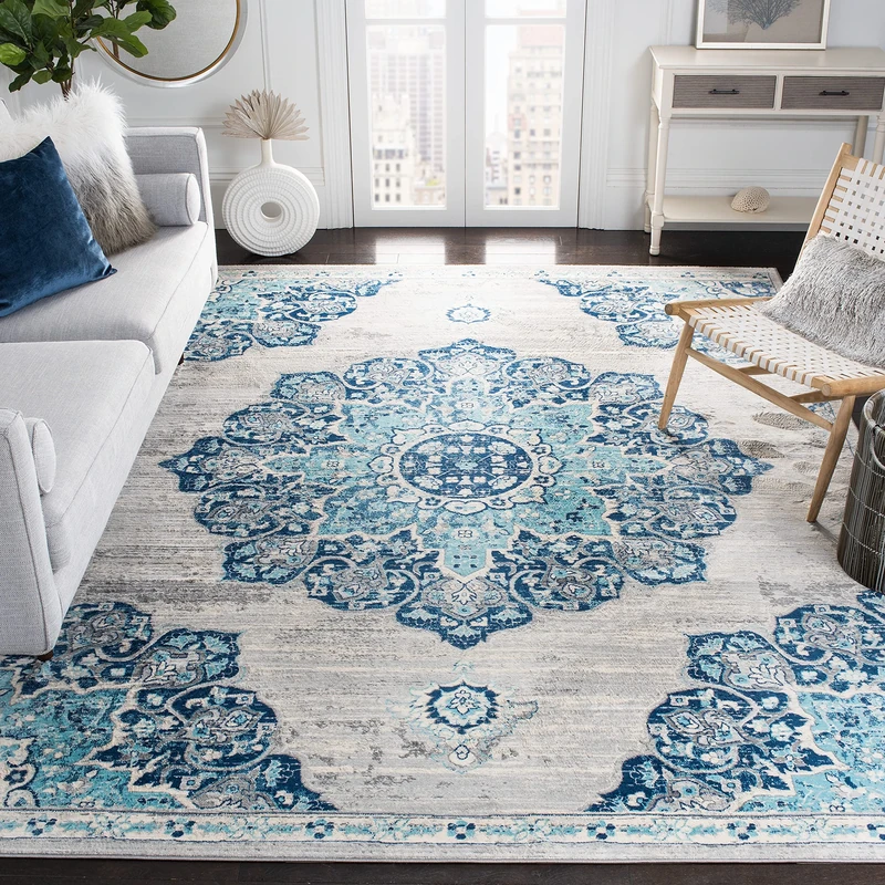 Safavieh Traditional Indoor Woven Square Area Rug, Brentwood Collection, BNT849, in Navy / Grey, 201 X 201 cm for Living Room, Bedroom or Any Indoor Space