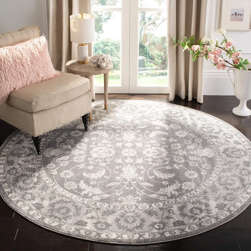Safavieh Traditional Indoor Woven Round Area Rug, Brentwood Collection, BNT844, in Cream / Grey, 201 X 201 cm for Living Room, Bedroom or Any Indoor Space