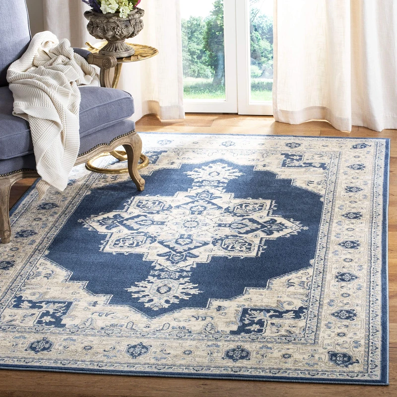 Safavieh Traditional Indoor Woven Rectangle Area Rug, Brentwood Collection, BNT865, in Navy / Creme, 183 X 274 cm for Living Room, Bedroom or Any Indoor Space