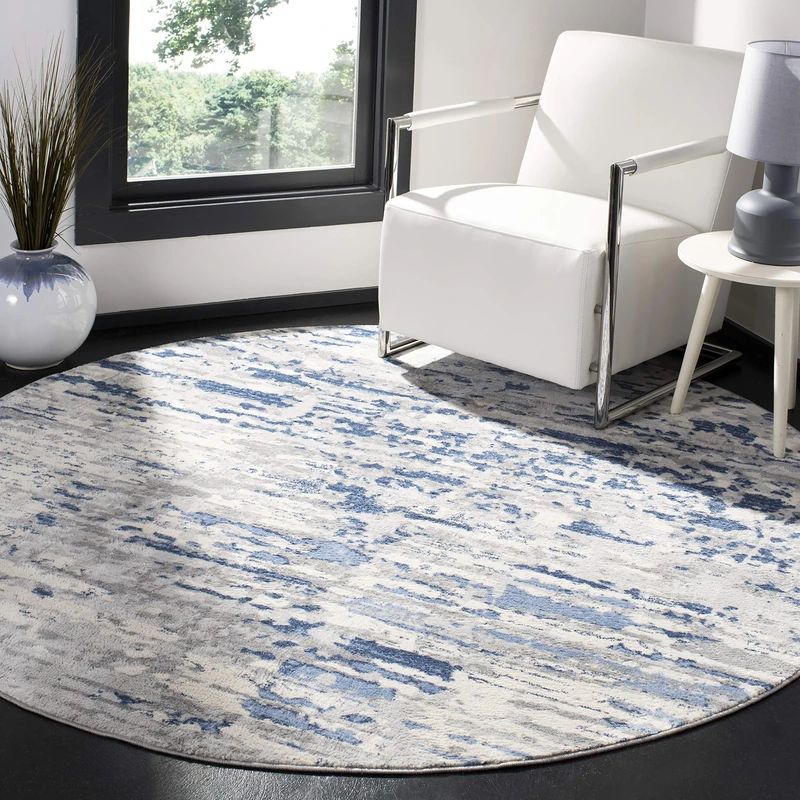 Safavieh Abstract Indoor Woven Round Area Rug, Jasper Collection, JSP107, in Ivory / Blue, 201 X 201 cm for Living Room, Bedroom or Any Indoor Space
