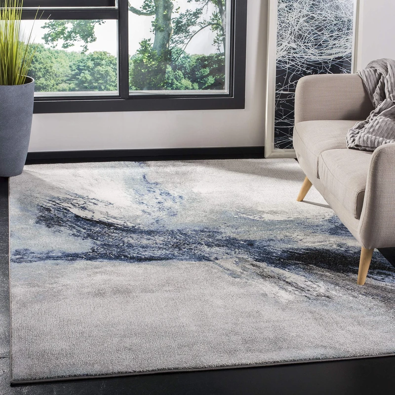 Safavieh Galaxy Collection Contemporary Area Rugs for Living Room Dining Room Bedroom Short Pile Blue and Grey 63 x 90 Inch