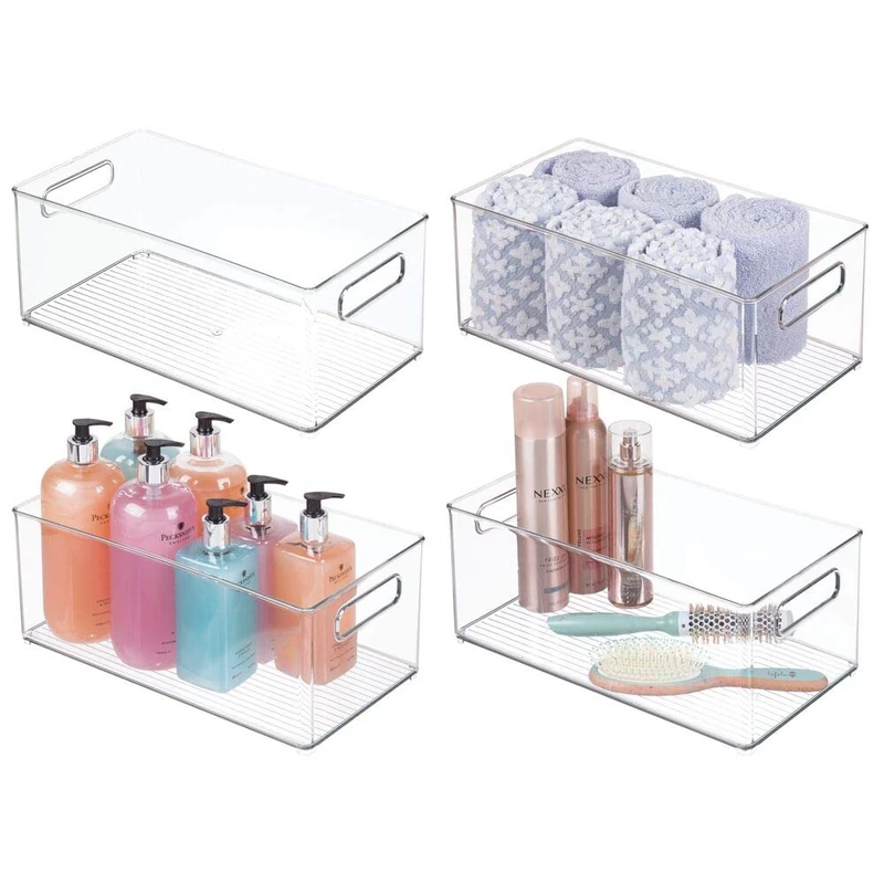 mDesign Drawer Box – Set of 4 – Use for Optimal Storage in The Household – Storage Box for Health and Beauty Products – Ideal Organiser Bin for The Bathroom – Clear