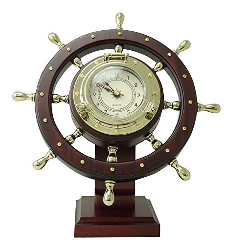 Helmsman Rotating Ship's Wheel Clock