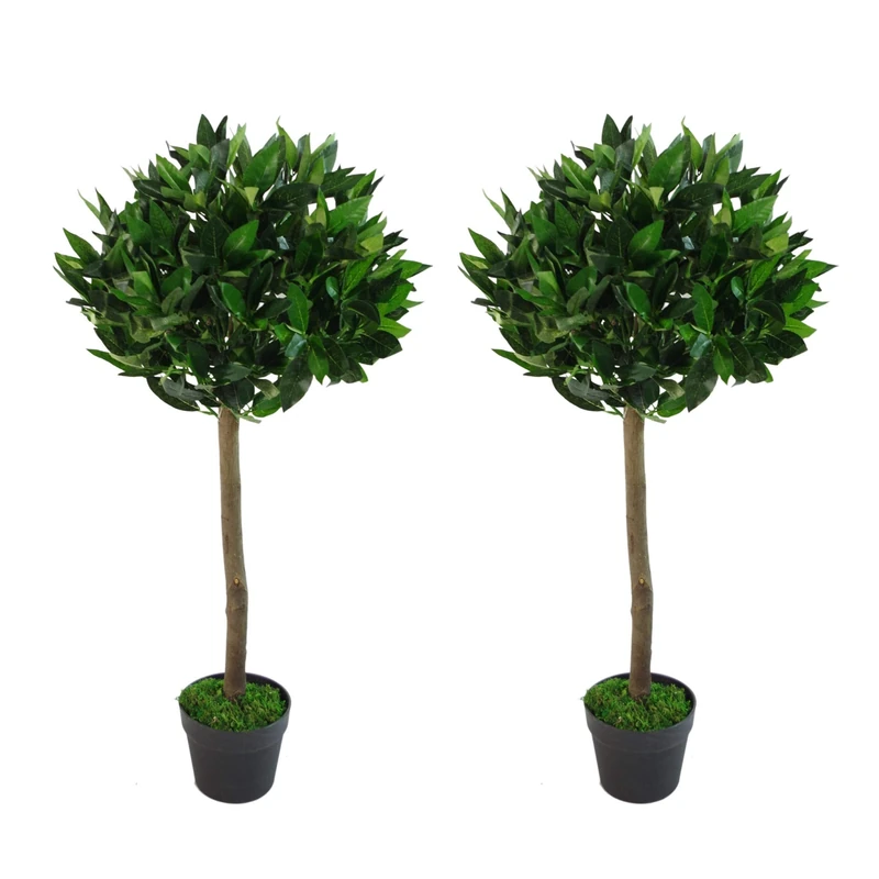 Leaf Design UK Pair of Artificial Bay Topiary Ball Trees, Green, 90cm (3ft)