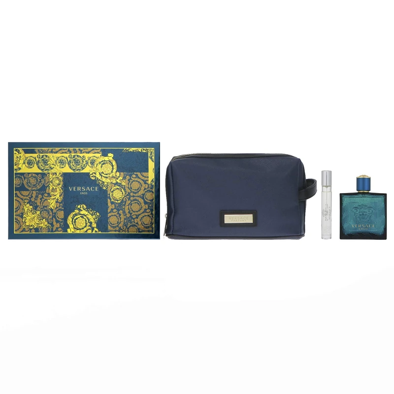Versace Eros Eau de Toilette 100ml Set (Contains 100ml EDT, 10ml Travel Spray and Versace Wash Bag)